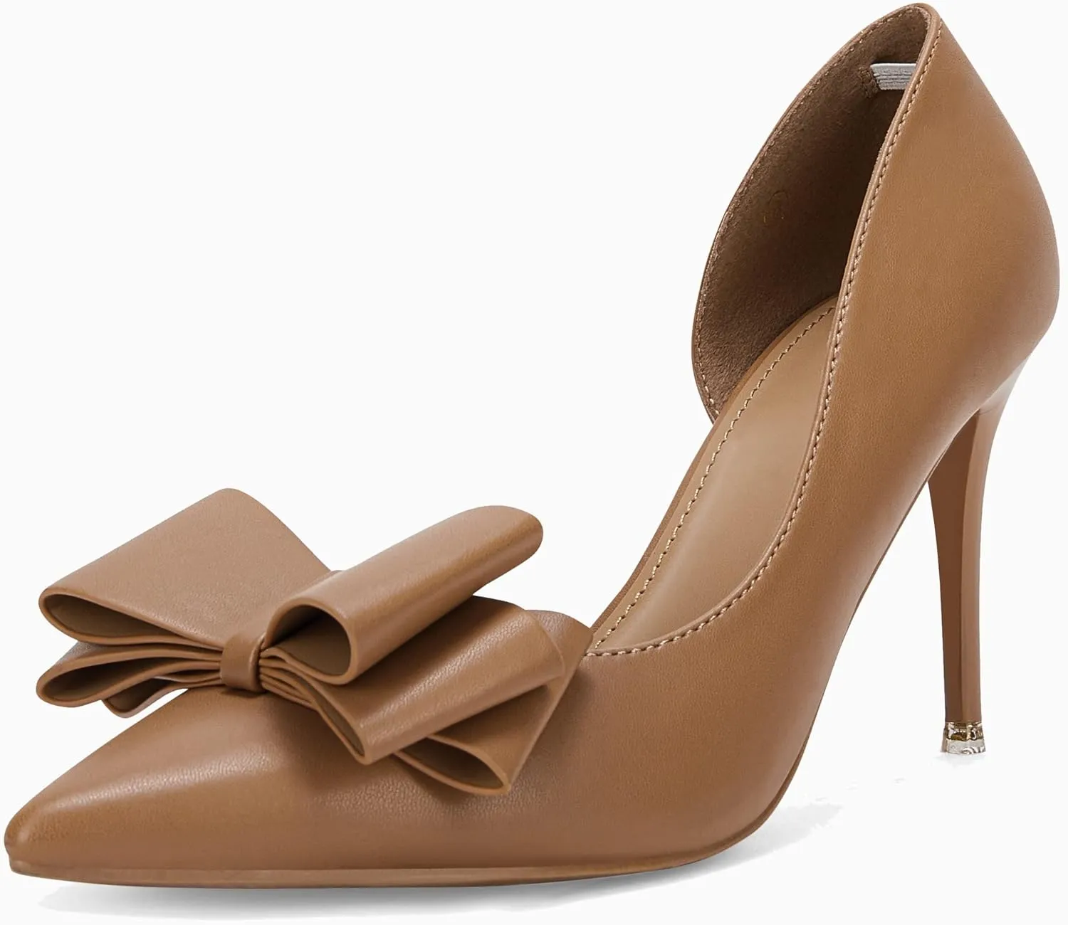 Womens Bow Heels Closed Pointed Toe Dress Shoes Stiletto Slip on Wedding Pumps