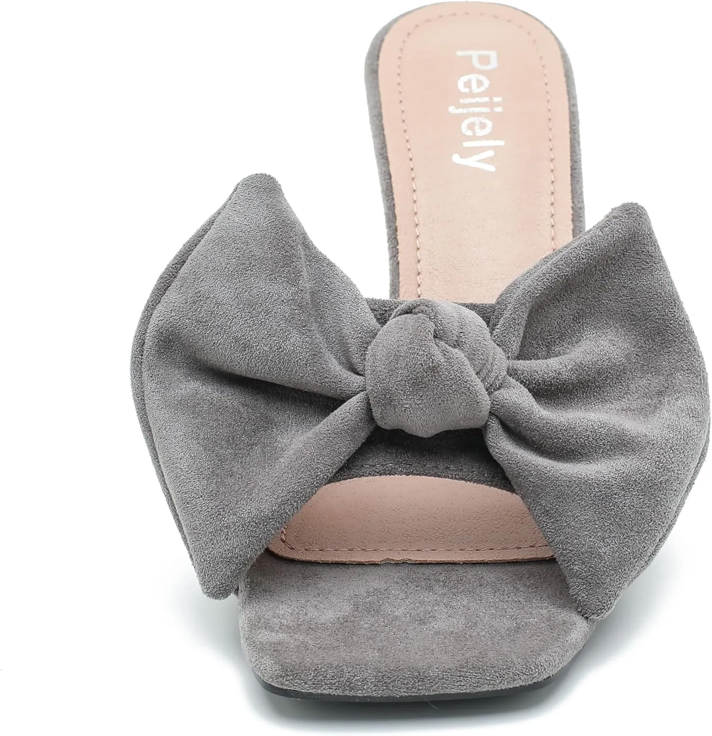 Women's Bow Sandal Mid High Kitten Heel Slip on Square Toe Mule Heels