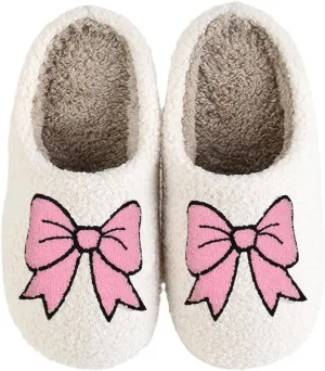 Women's Bow Slippers Fuzzy bowknot slippers Soft Memory Foam Plush Fluffy Warm House Shoes