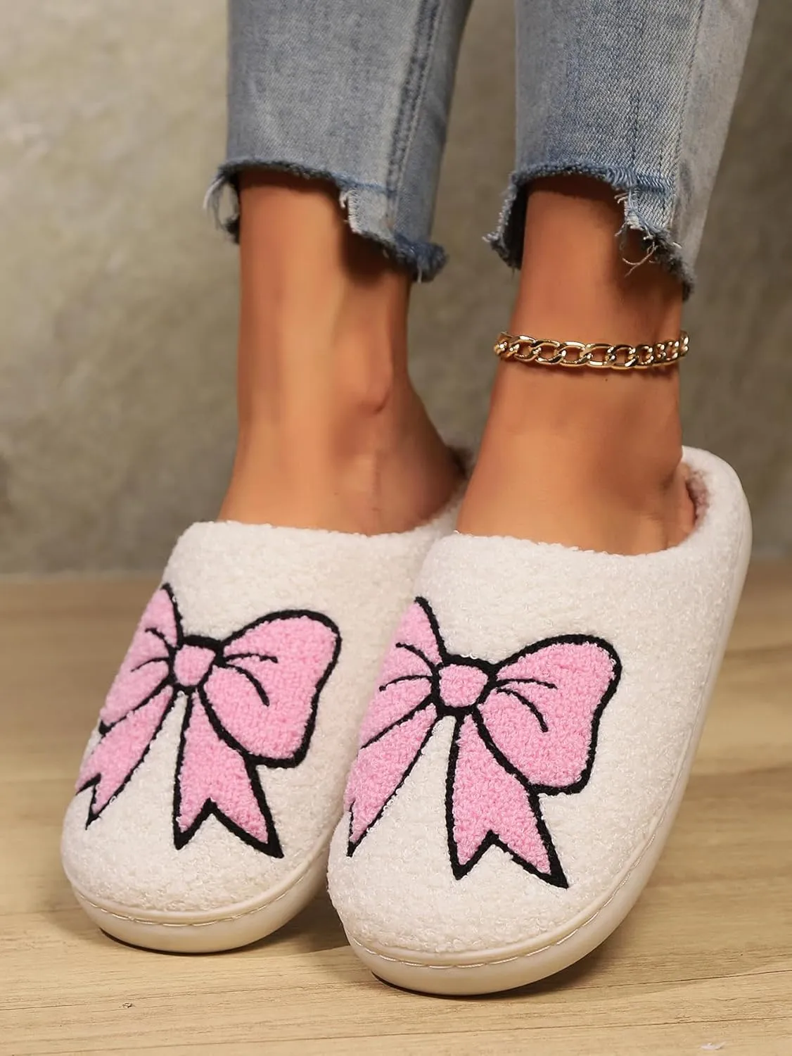 Women's Bow Slippers Fuzzy bowknot slippers Soft Memory Foam Plush Fluffy Warm House Shoes
