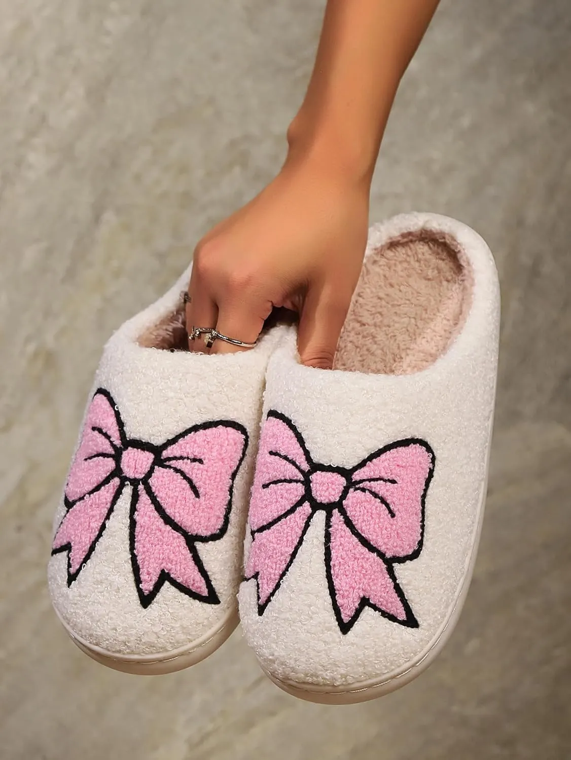 Women's Bow Slippers Fuzzy bowknot slippers Soft Memory Foam Plush Fluffy Warm House Shoes