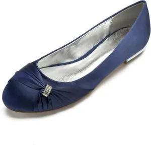 Women's Bride Wedding Shoes Satin Rhinestone Closed Ballet Flats Shoes Closed Toe Ballet Flat Bride Round Toe Wedding Dress Shoes