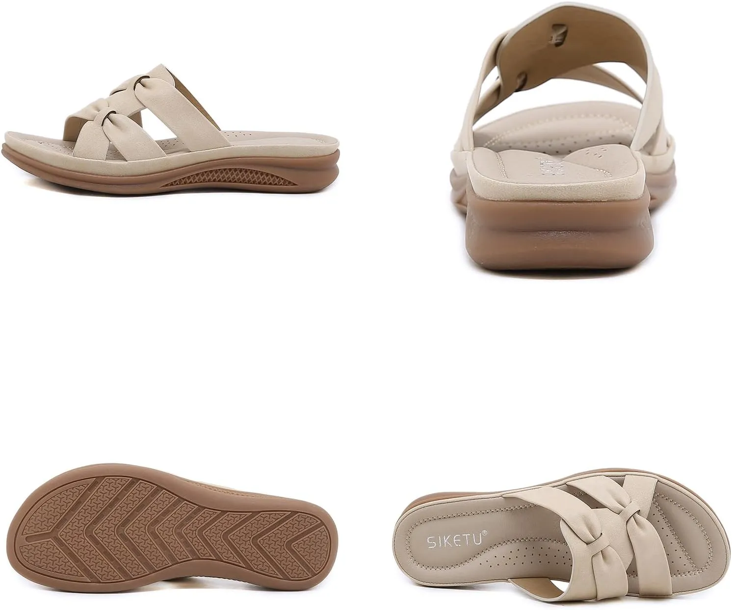 Women's Casual PU Leather Wedge Slides - Bow Decor Slip-On Sandals with Round Open Toe | Lightweight Anti-Slip Breathable for Beach Walking & Party