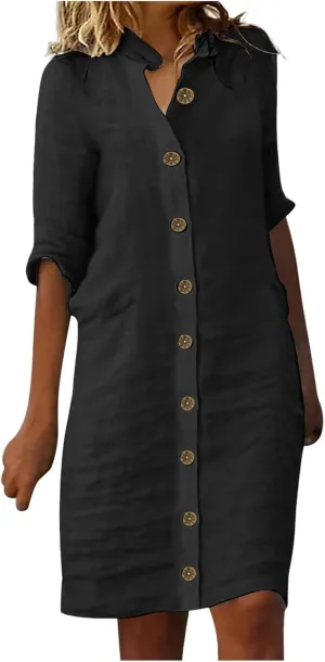 Women's Casual Shirt Dresses 2025 Cotton Short Sleeve Button Down Bathing Suit Cover up Beach Pleated Shirt Dresses