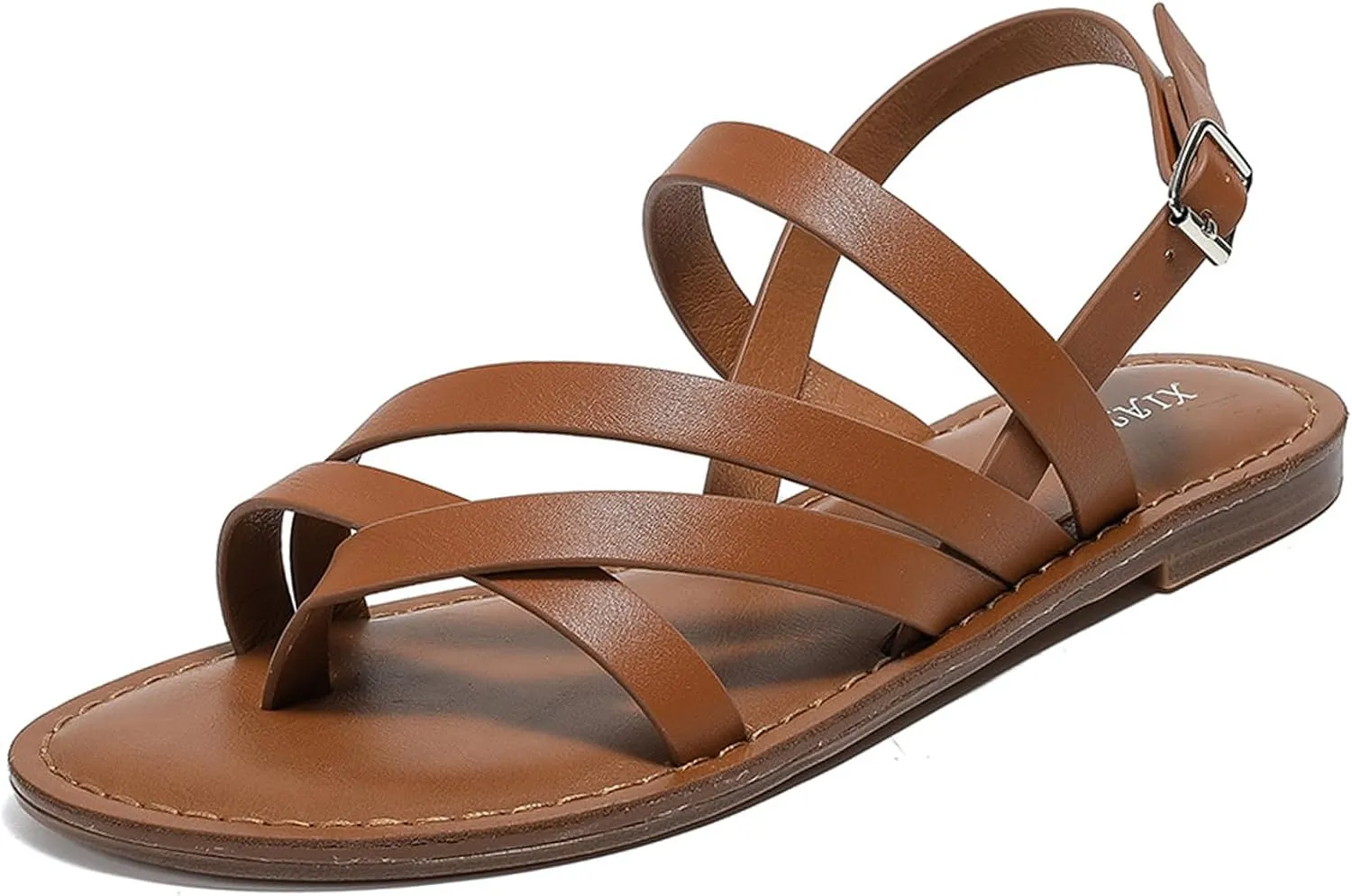 Womens Casual Strappy Flat Sandals Comfortable Adjustable Ankle Strap Dressy Thong Sandals Summer Beach Open Toe Gladiator Flip Flops
