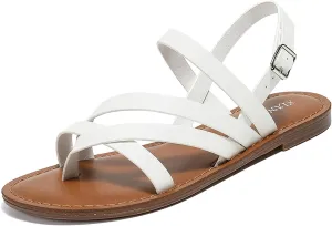 Womens Casual Strappy Flat Sandals Comfortable Adjustable Ankle Strap Dressy Thong Sandals Summer Beach Open Toe Gladiator Flip Flops