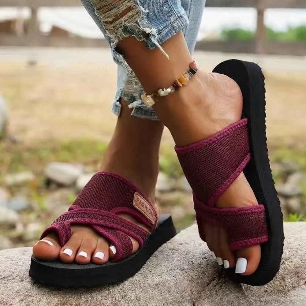 Women's Comfortable Breathable Mesh Flip Flops, Summer Casual Women's Hollow Mesh Slide Sandals, Breathable Mesh Slide Slippers with Loop Toe