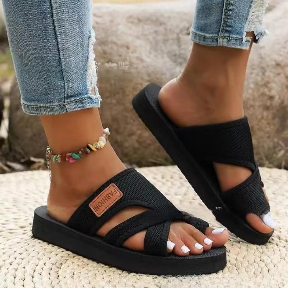 Women's Comfortable Breathable Mesh Flip Flops, Summer Casual Women's Hollow Mesh Slide Sandals, Breathable Mesh Slide Slippers with Loop Toe