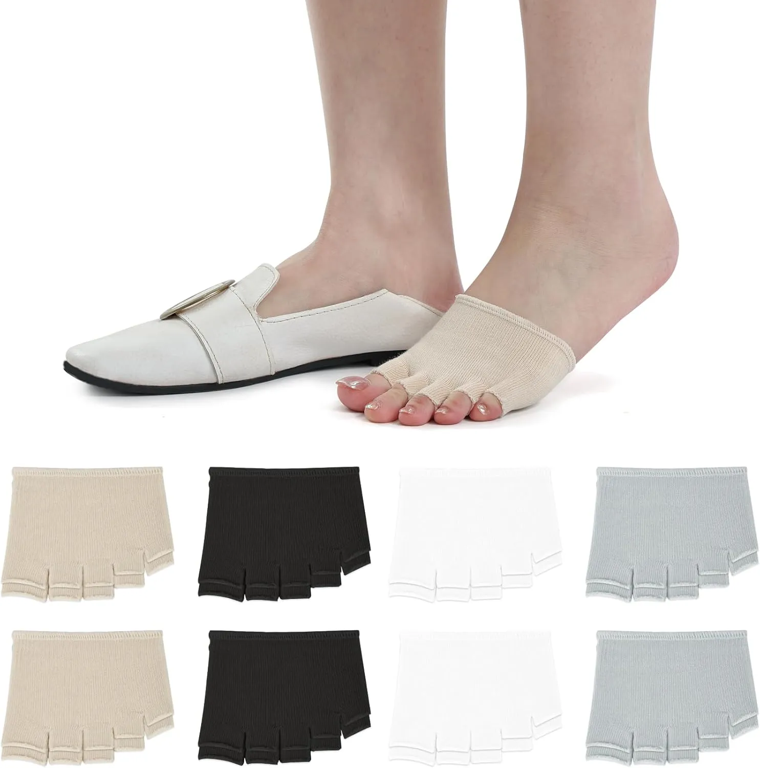 Women's Cotton Peep Toe Sock for Mule Open Toe Half Socks for Women Non-Slip Toe Toppers No Show Liner Toe Covers