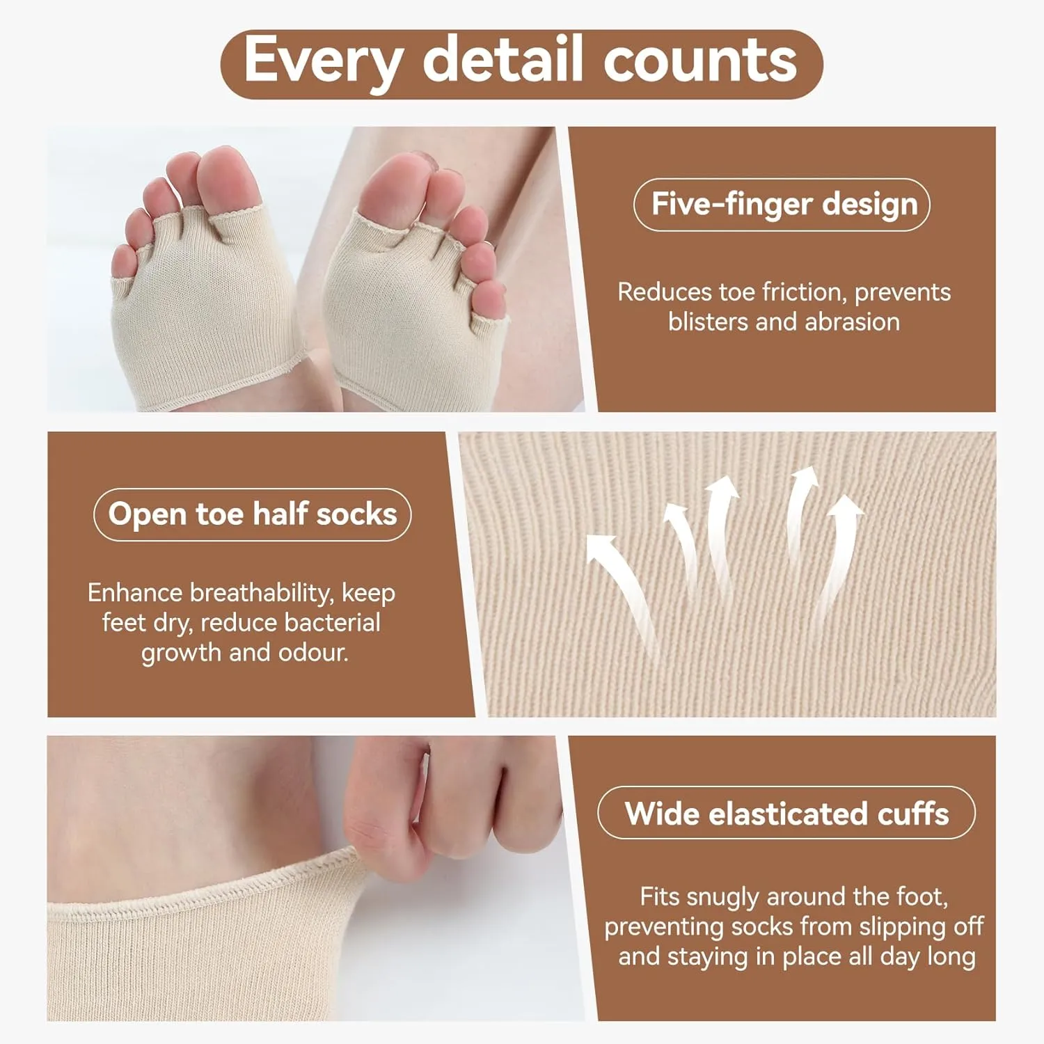 Women's Cotton Peep Toe Sock for Mule Open Toe Half Socks for Women Non-Slip Toe Toppers No Show Liner Toe Covers