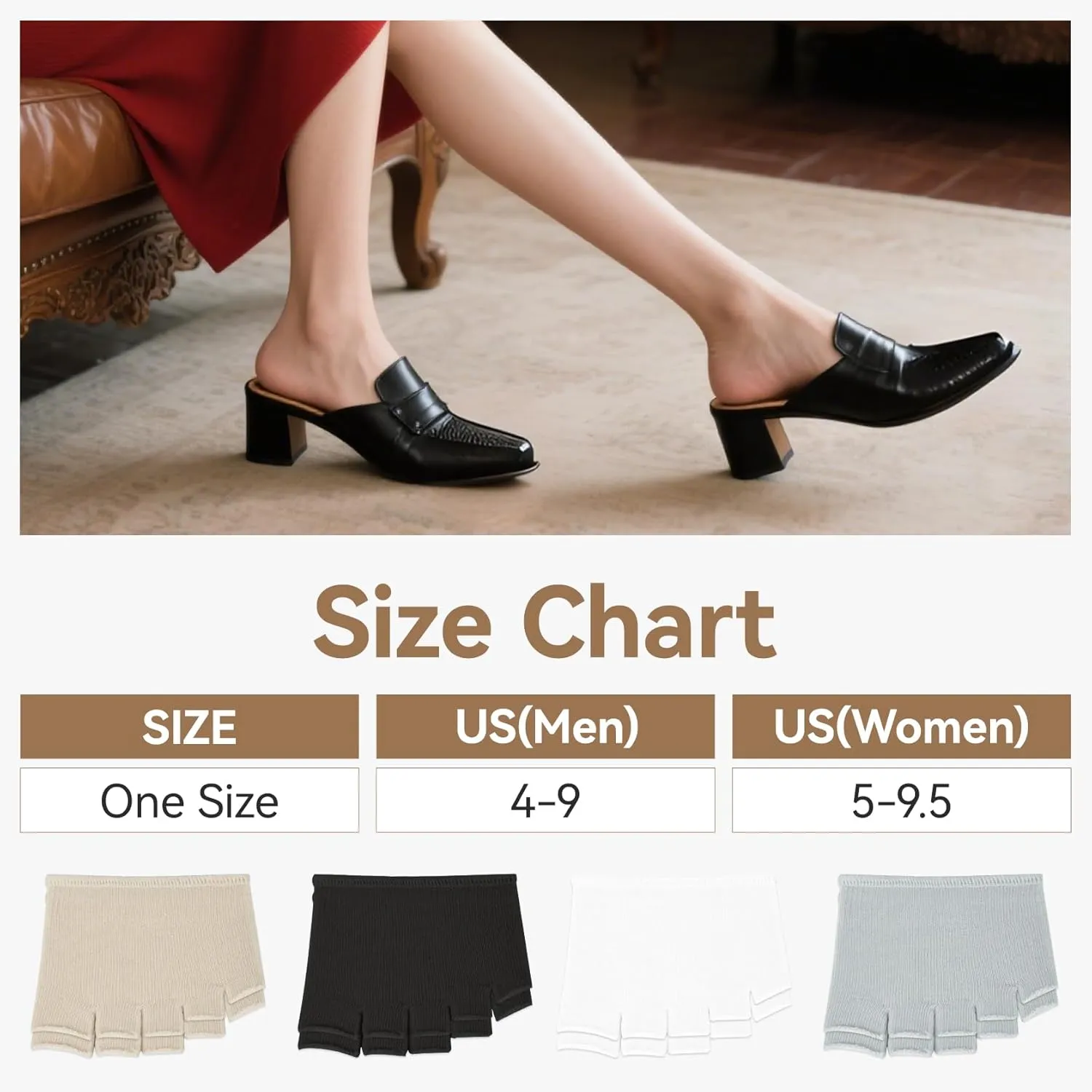 Women's Cotton Peep Toe Sock for Mule Open Toe Half Socks for Women Non-Slip Toe Toppers No Show Liner Toe Covers