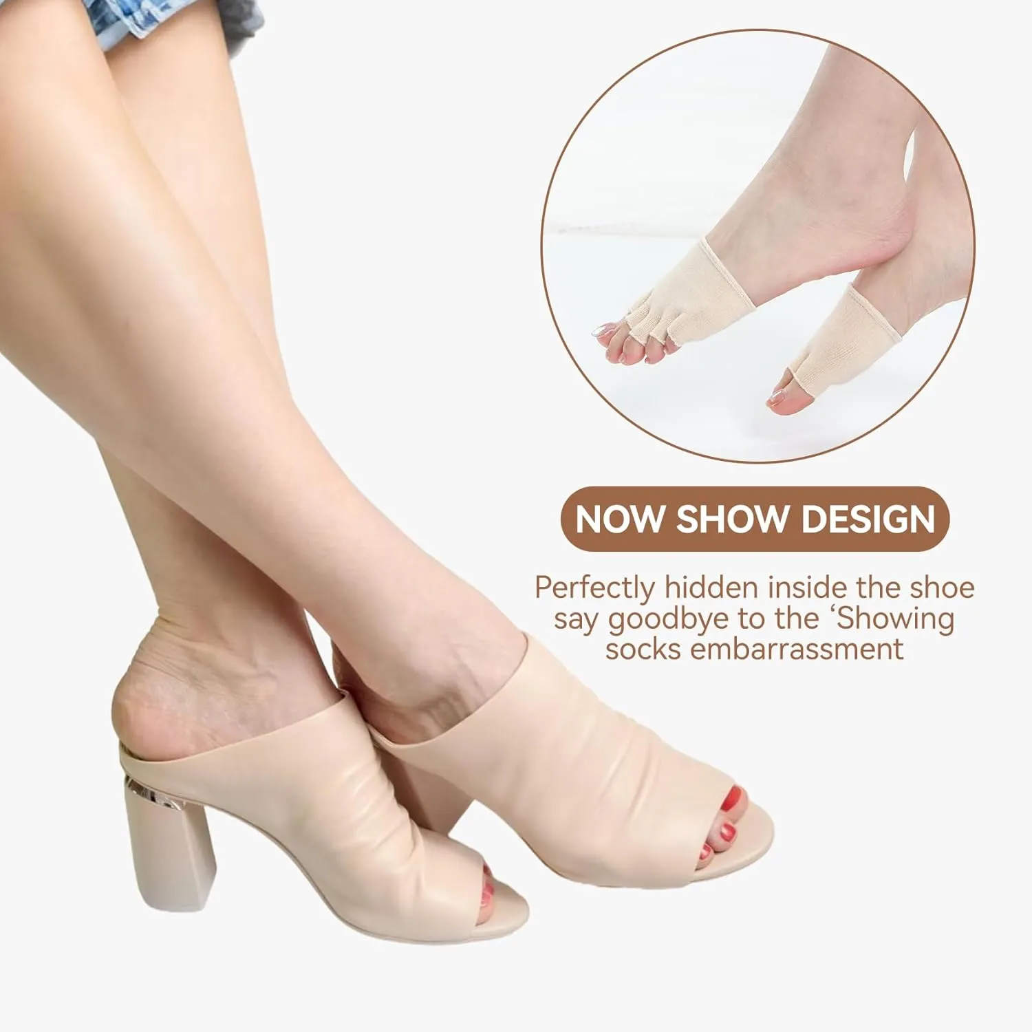 Women's Cotton Peep Toe Sock for Mule Open Toe Half Socks for Women Non-Slip Toe Toppers No Show Liner Toe Covers