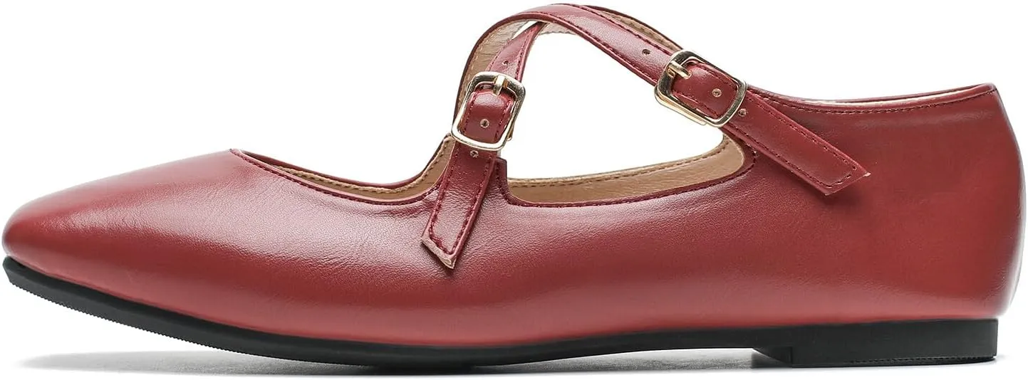 Women's Cross Strap Ballet Flats Square Toe Casual Retro Mary Jane Lolita Dress Shoes