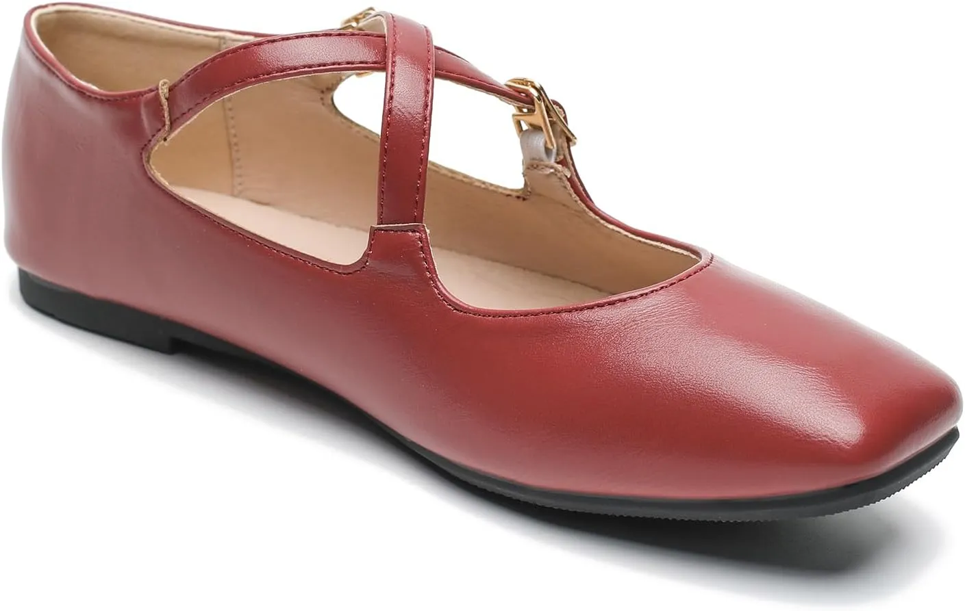 Women's Cross Strap Ballet Flats Square Toe Casual Retro Mary Jane Lolita Dress Shoes