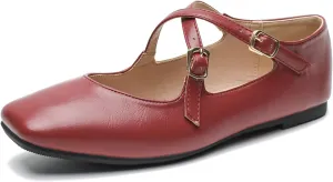 Women's Cross Strap Ballet Flats Square Toe Casual Retro Mary Jane Lolita Dress Shoes