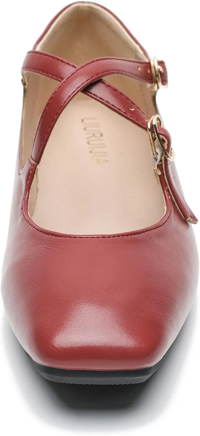 Women's Cross Strap Ballet Flats Square Toe Casual Retro Mary Jane Lolita Dress Shoes
