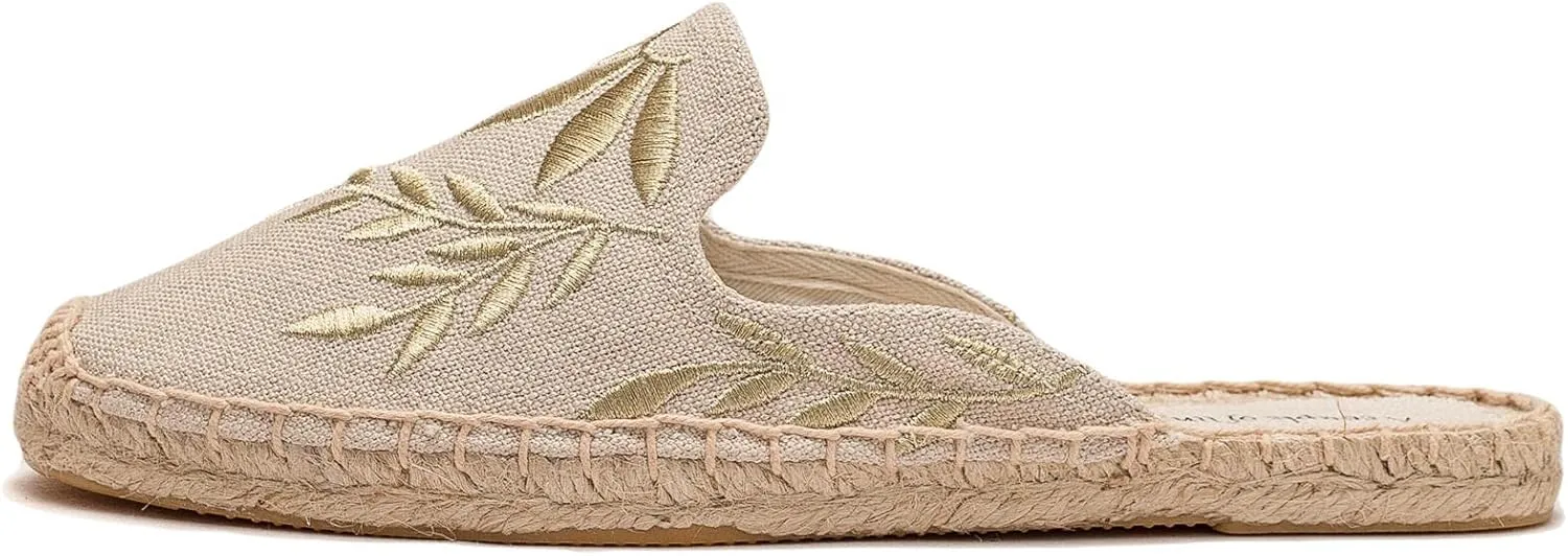 Womens Embroidery Espadrille Mules Flats - Fashion Flats Shoes Comfortable Mule Shoes Breathable Espadrilles Anti-Slip Slipper