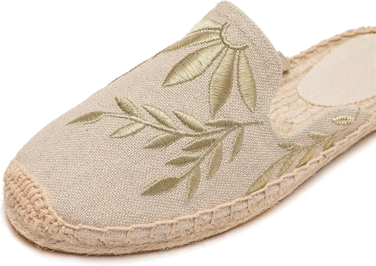 Womens Embroidery Espadrille Mules Flats - Fashion Flats Shoes Comfortable Mule Shoes Breathable Espadrilles Anti-Slip Slipper