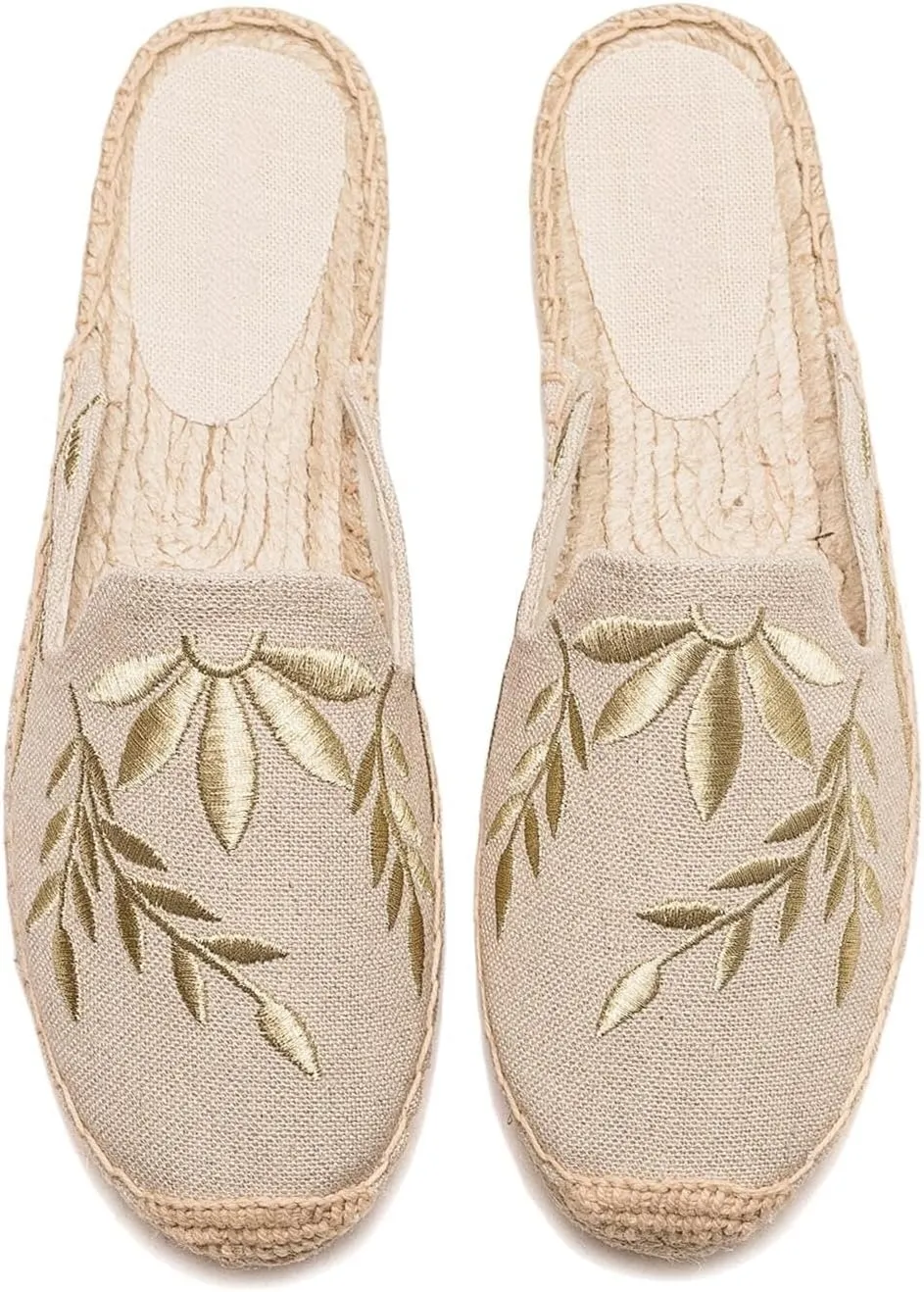 Womens Embroidery Espadrille Mules Flats - Fashion Flats Shoes Comfortable Mule Shoes Breathable Espadrilles Anti-Slip Slipper