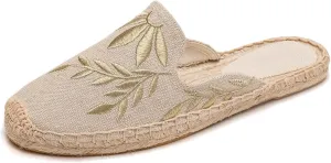 Womens Embroidery Espadrille Mules Flats - Fashion Flats Shoes Comfortable Mule Shoes Breathable Espadrilles Anti-Slip Slipper