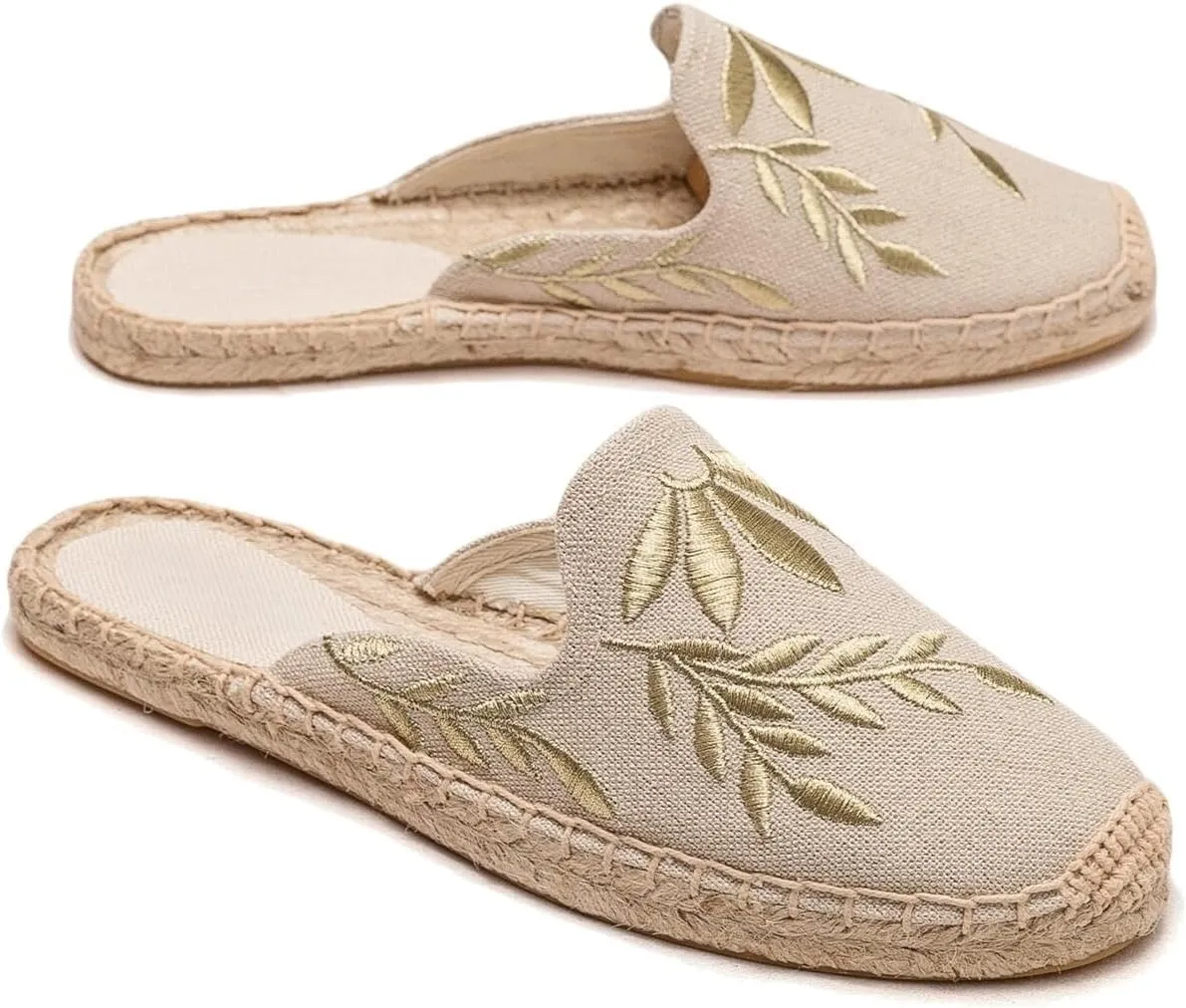 Womens Embroidery Espadrille Mules Flats - Fashion Flats Shoes Comfortable Mule Shoes Breathable Espadrilles Anti-Slip Slipper