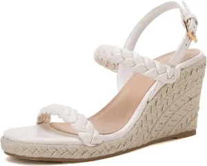 Womens Espadrille Wedge Sandals Heels Platform Braided Ankle Strap Buckle Open Toe Summer Party Dress Shoes