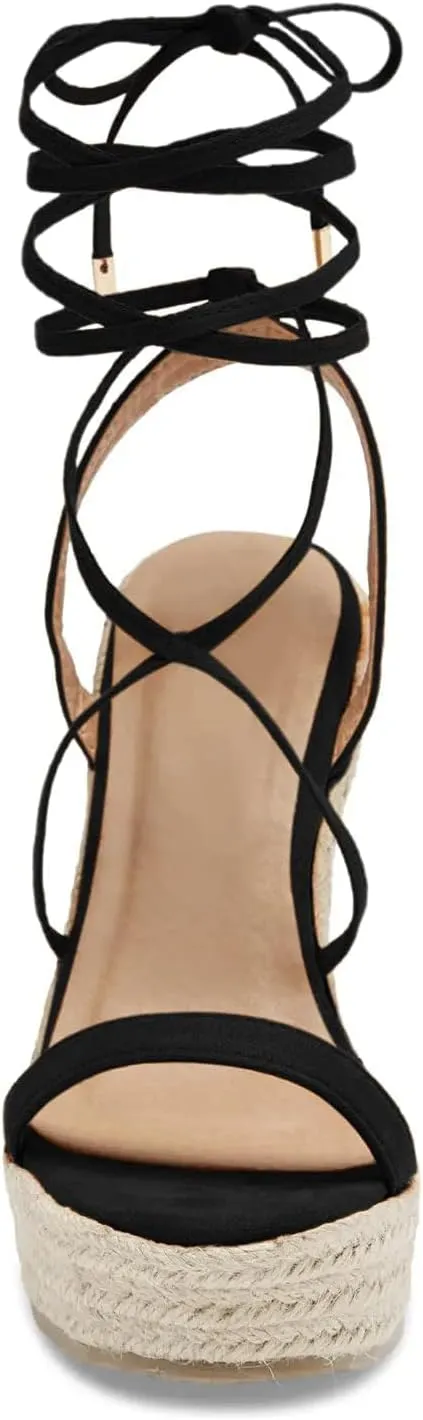 Women's Espadrille Wedges Lace Up Platform Ankle Cross Strap Slingback Summer Dress Sandals