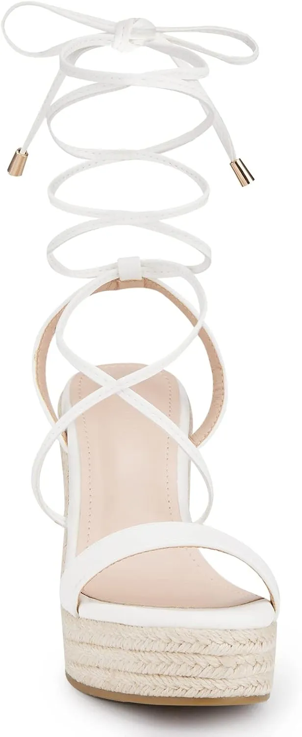 Women's Espadrille Wedges Lace Up Platform Ankle Cross Strap Slingback Summer Dress Sandals
