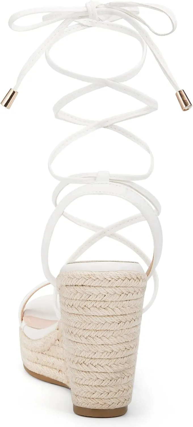 Women's Espadrille Wedges Lace Up Platform Ankle Cross Strap Slingback Summer Dress Sandals