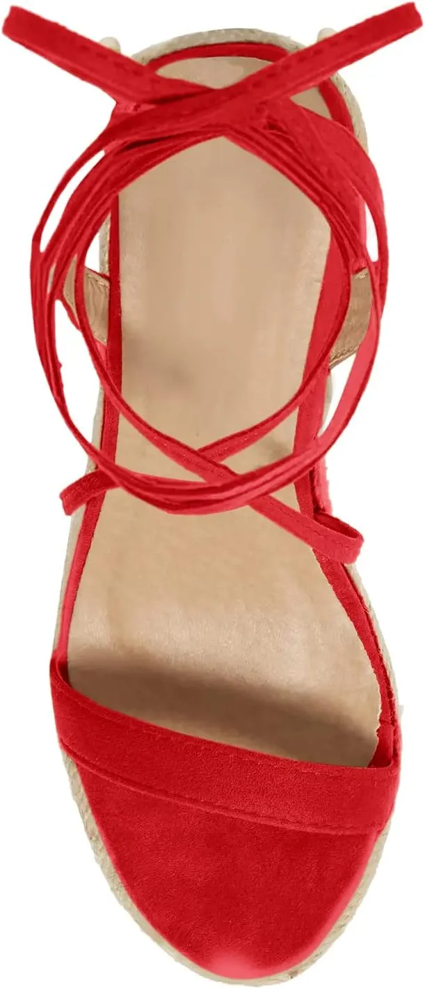 Women's Espadrille Wedges Lace Up Platform Ankle Cross Strap Slingback Summer Dress Sandals