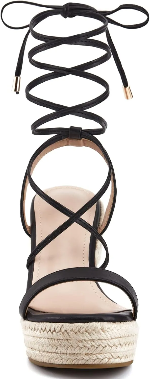 Women's Espadrille Wedges Lace Up Platform Ankle Cross Strap Slingback Summer Dress Sandals