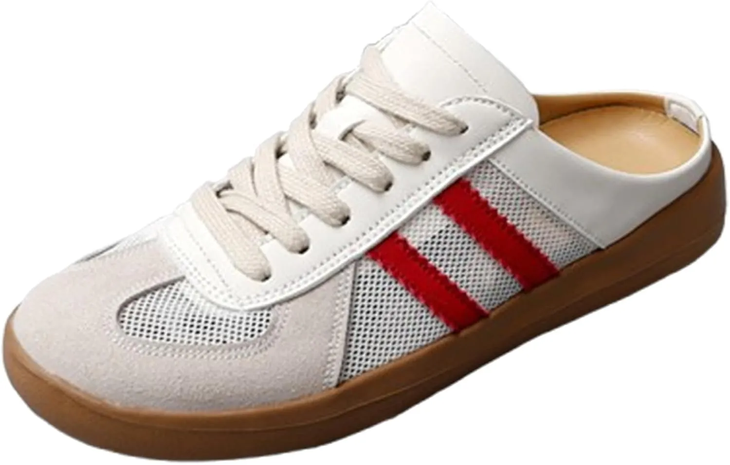 Women's Fashionable Contrast Mesh Design Lace Up Walking Shoes,Backless Sneakers Open Back Shoes