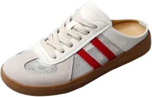 Women's Fashionable Contrast Mesh Design Lace Up Walking Shoes,Backless Sneakers Open Back Shoes