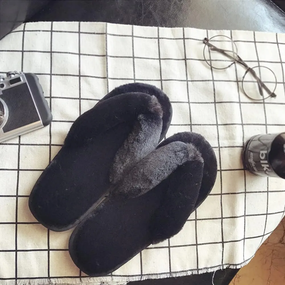 Womens Faux Fur Slippers Warm Fussy Flip Flop House Slippers Open Toe Home Slippers for Girls Men