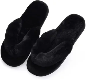 Womens Faux Fur Slippers Warm Fussy Flip Flop House Slippers Open Toe Home Slippers for Girls Men