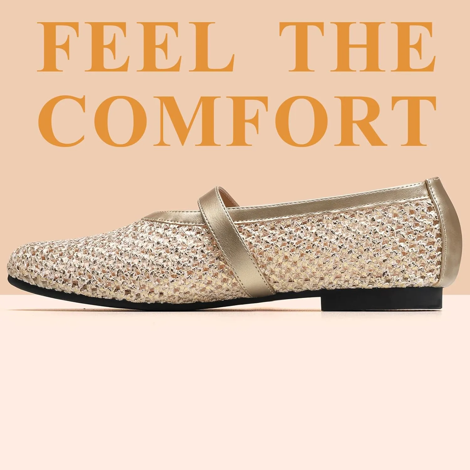 Women's Fishnet Mesh Ballet Flats with Buckle, Slip-On Dress Mary Jane Flats for Women, Elegant Lightweight Ballerina Shoes, Breathable Comfortable Wedding Party Shoe, Stylish Casual Footwear