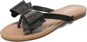 Womens Flat Bow Sparkly Flip Flop Sandals,Ladies Rhinestones Comfortable Thong Slide Dressy Casual Cute Trendy Vacation Beach Slip on Glitter Slippers Shoe