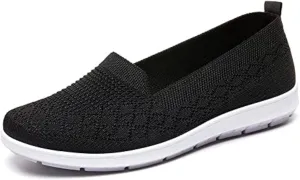 Women's Flat Breathable Fly Woven Mesh Sneakers,Casual Fashion Non-Slip Walking Shoes Comfortable Soft Sole Slip-on Loafers Tennis Shoes