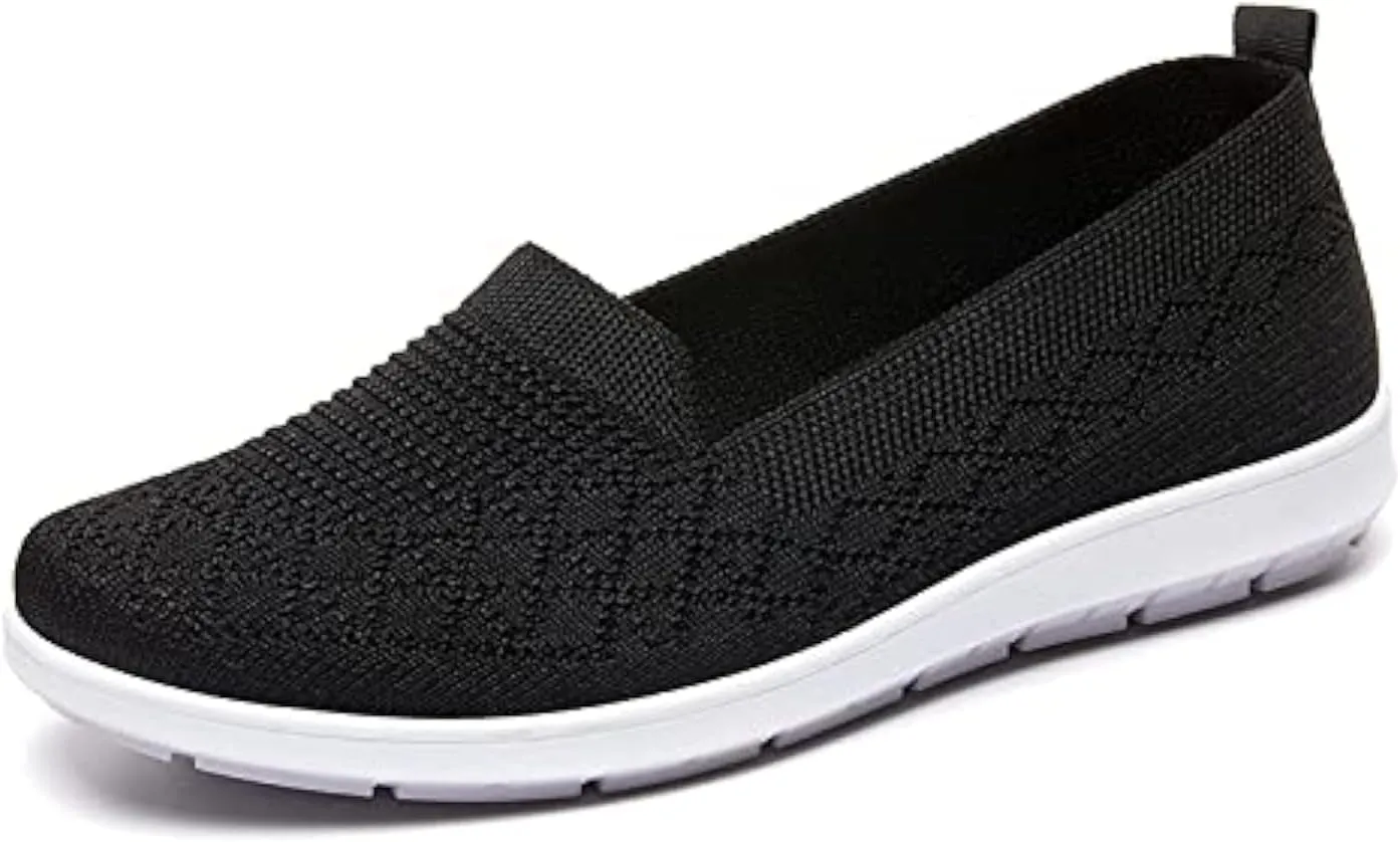 Women's Flat Breathable Fly Woven Mesh Sneakers,Casual Fashion Non-Slip Walking Shoes Comfortable Soft Sole Slip-on Loafers Tennis Shoes