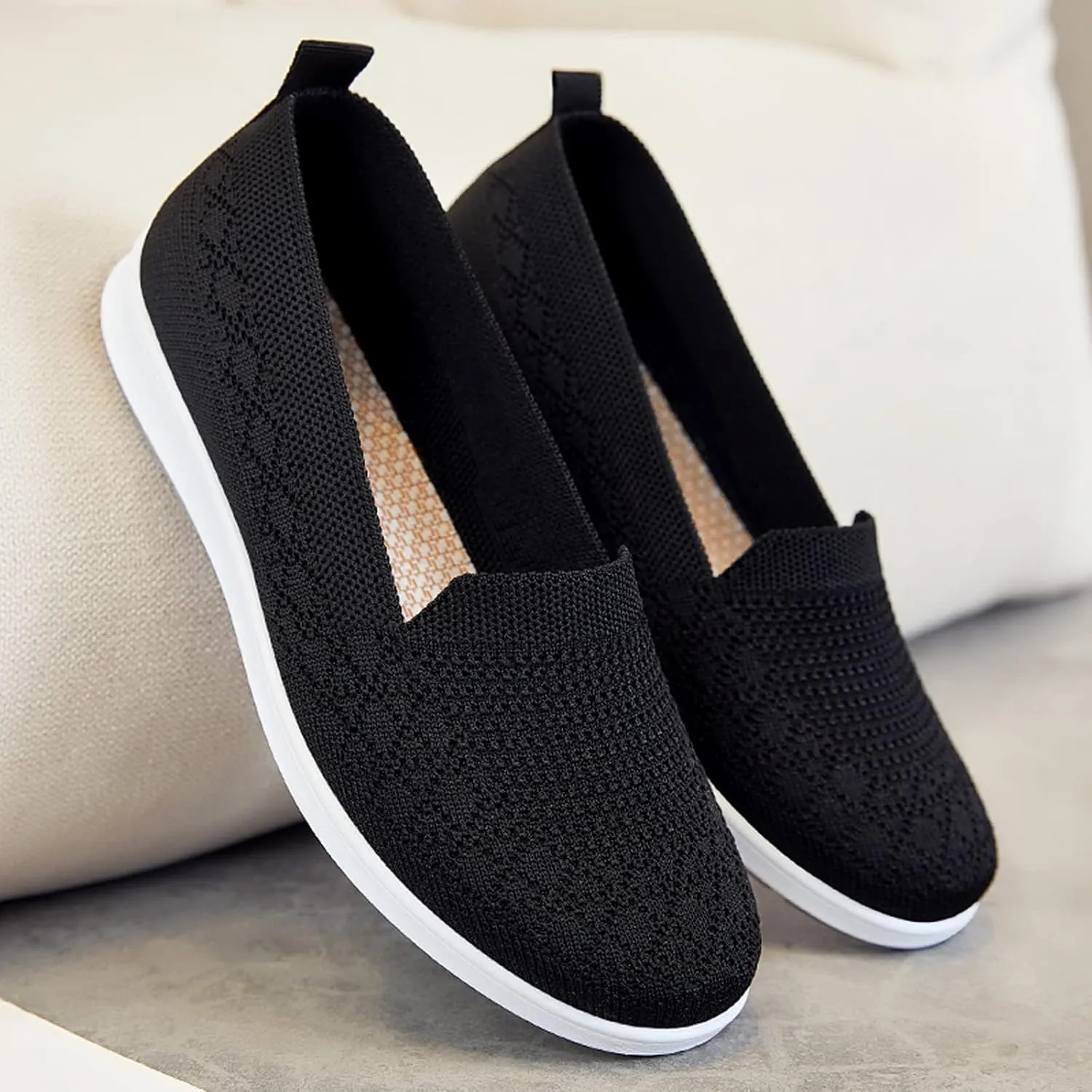 Women's Flat Breathable Fly Woven Mesh Sneakers,Casual Fashion Non-Slip Walking Shoes Comfortable Soft Sole Slip-on Loafers Tennis Shoes