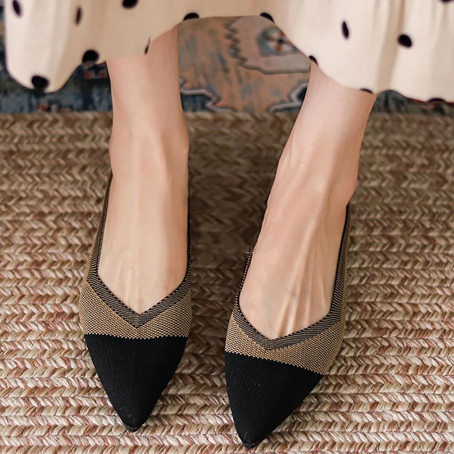 Women's Flats Shoes Pointed Toe Knit Ballet Comfortable Dressy Slip On Flat Classic Ballet Office Work Shoes