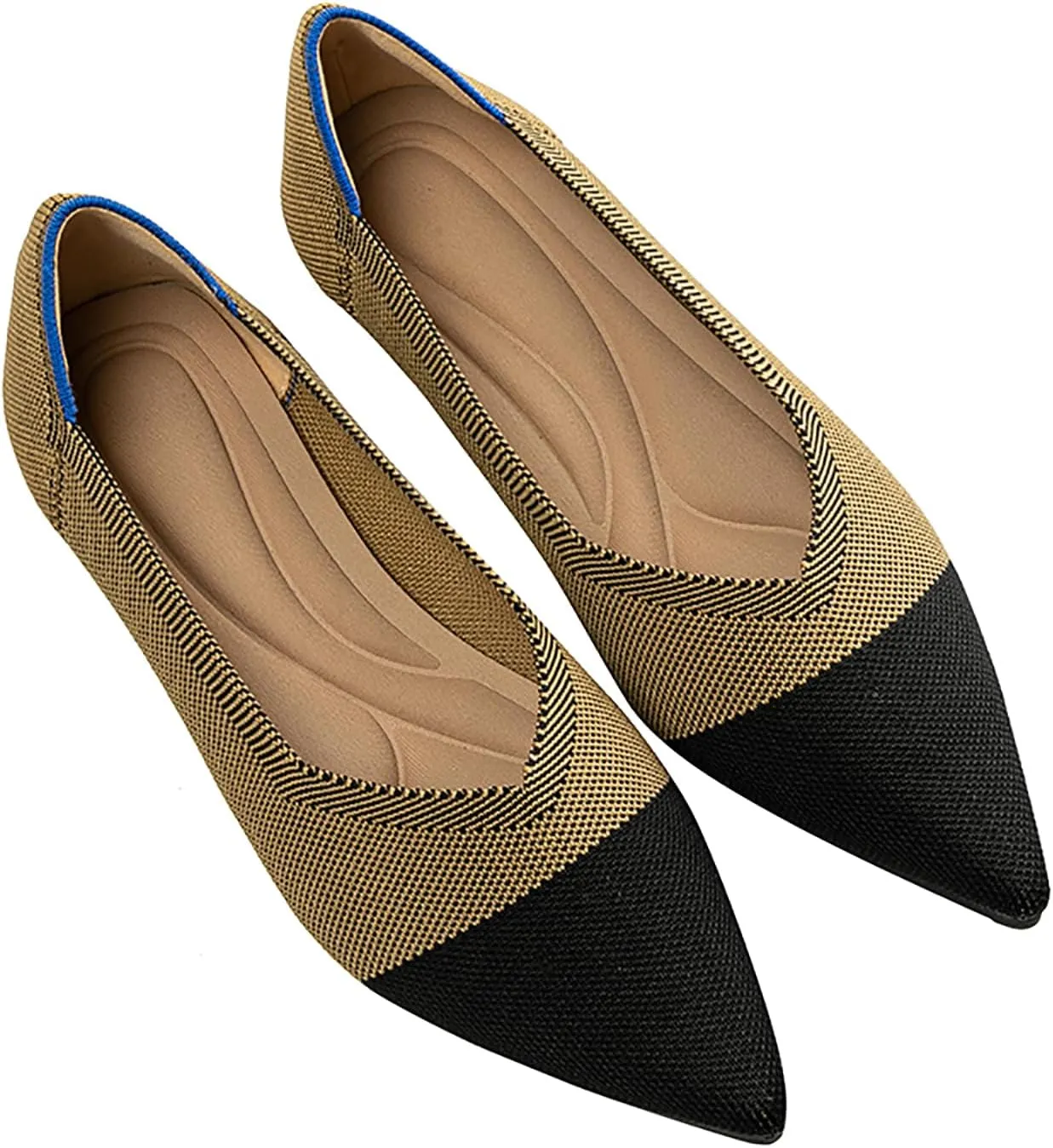 Women's Flats Shoes Pointed Toe Knit Ballet Comfortable Dressy Slip On Flat Classic Ballet Office Work Shoes