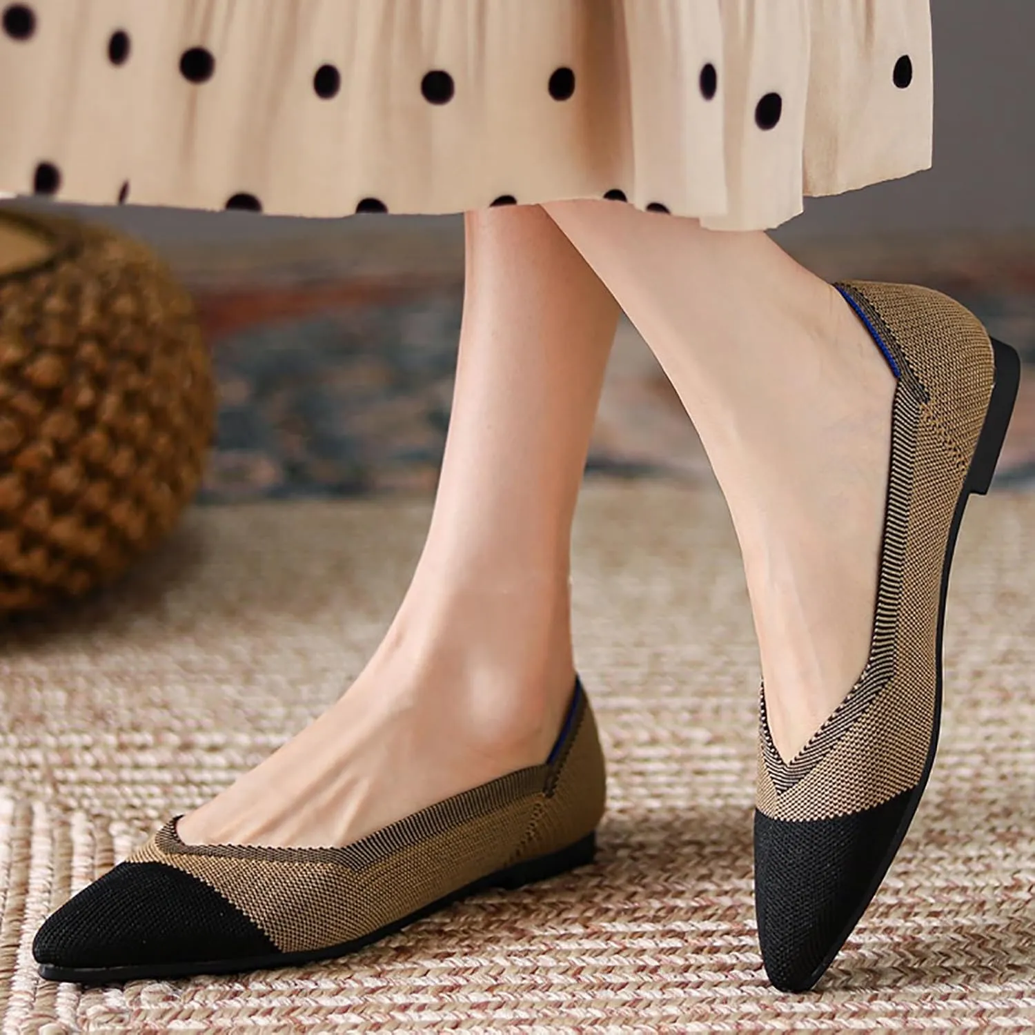 Women's Flats Shoes Pointed Toe Knit Ballet Comfortable Dressy Slip On Flat Classic Ballet Office Work Shoes