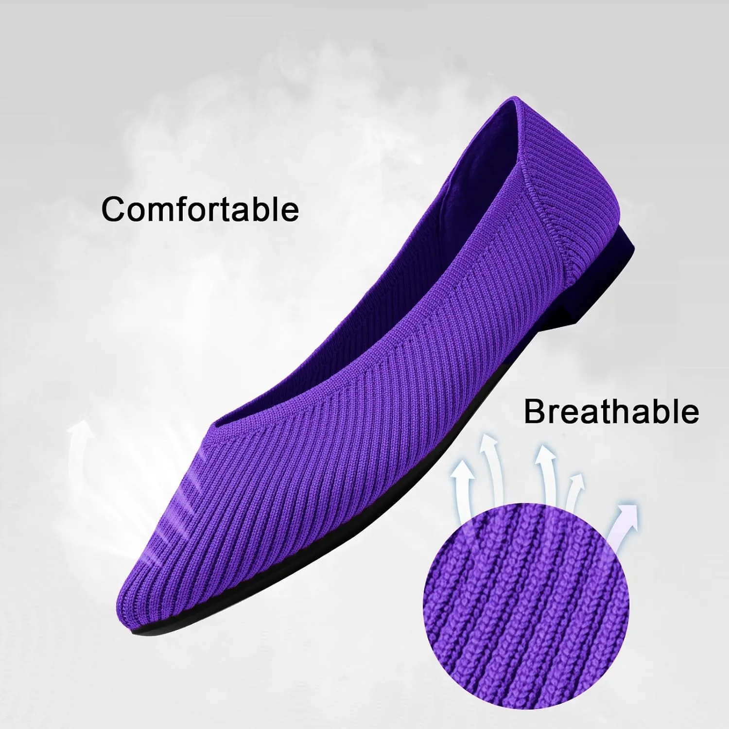 Women's Flats Shoes Pointed Toe Knit Ballet Comfortable Dressy Slip On Flat