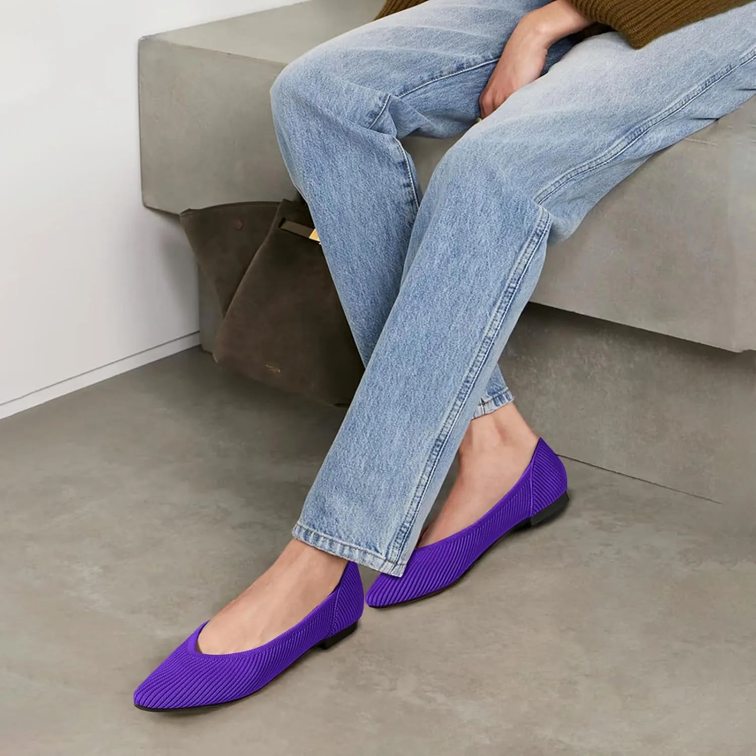 Women's Flats Shoes Pointed Toe Knit Ballet Comfortable Dressy Slip On Flat