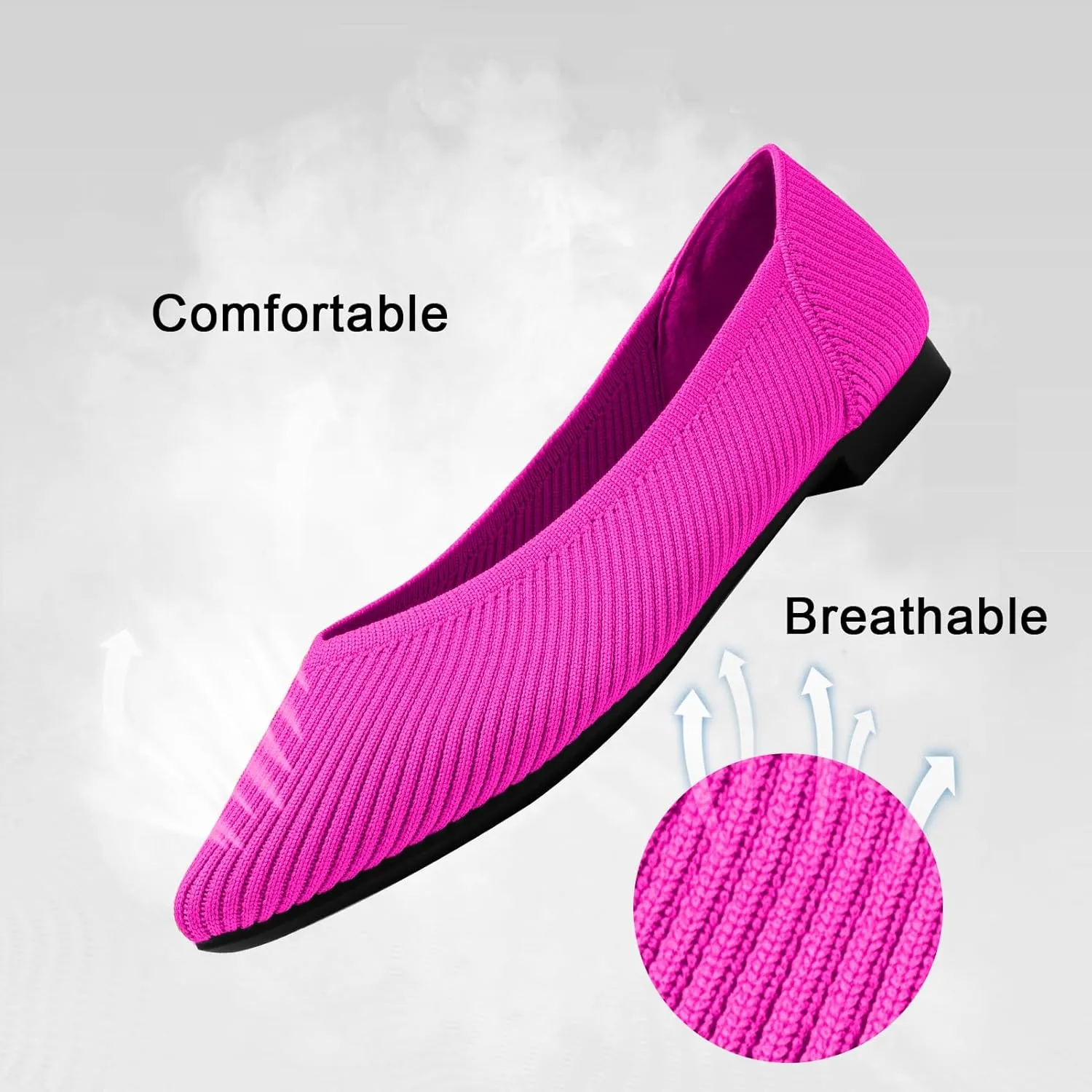 Women's Flats Shoes Pointed Toe Knit Ballet Comfortable Dressy Slip On Flat