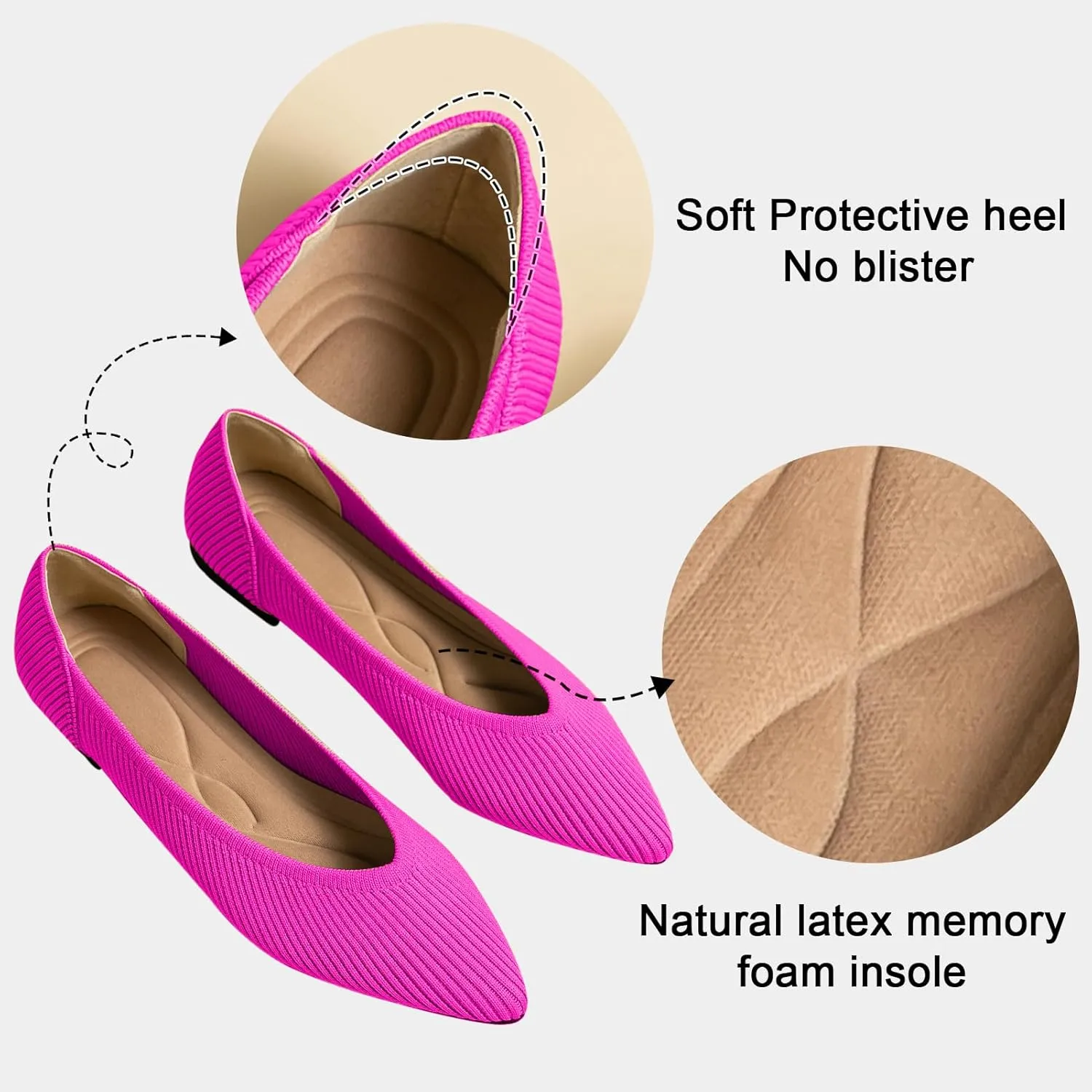 Women's Flats Shoes Pointed Toe Knit Ballet Comfortable Dressy Slip On Flat