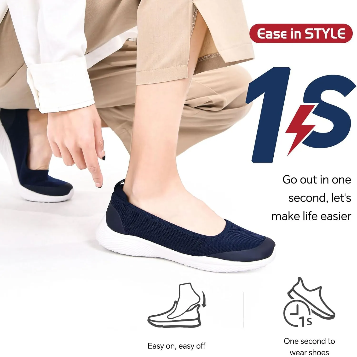 Women's Flats Slip On Shoes Knit Walking Sneakers Casual Low Wedge Nurse Loafers Comfortable Lightweight Breathable
