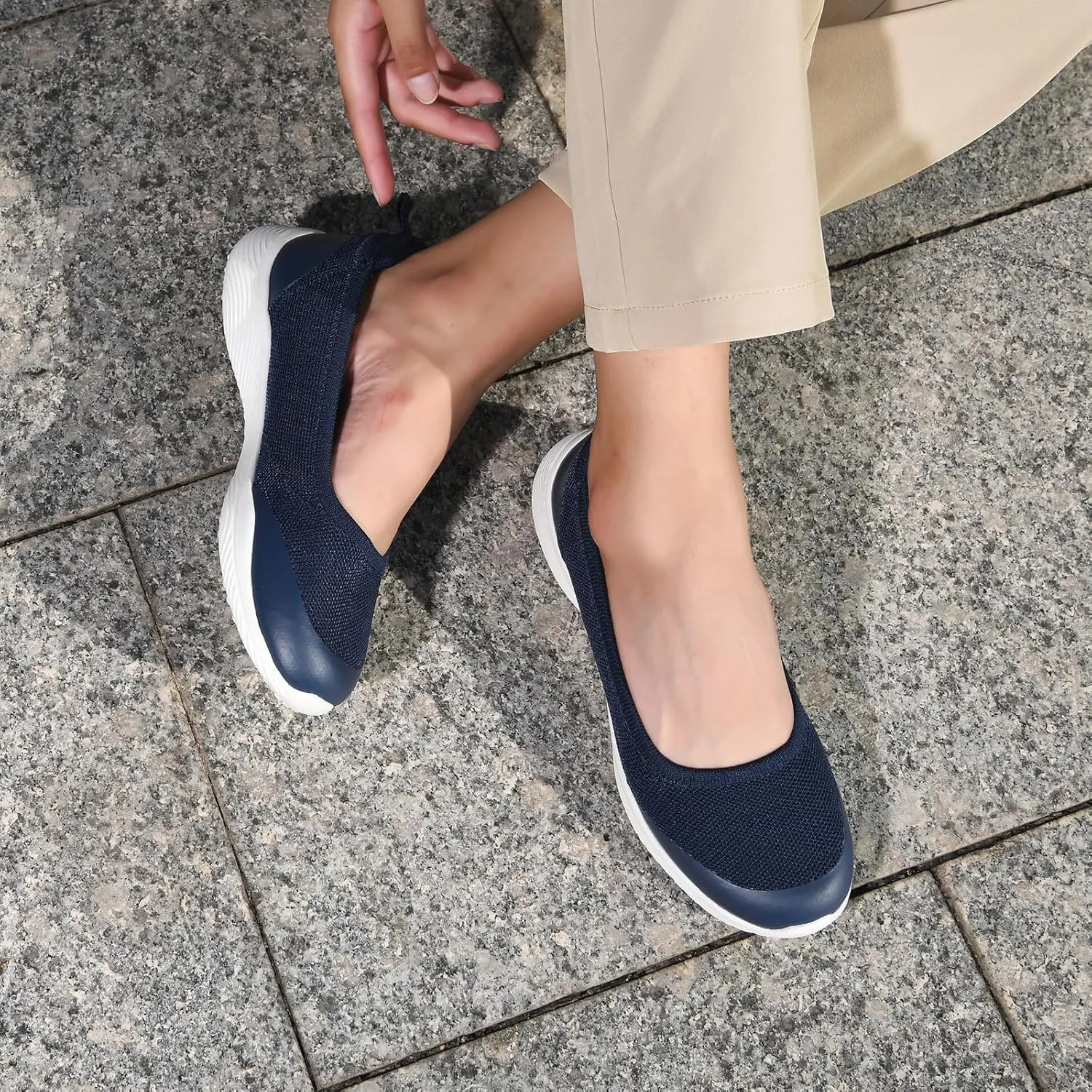 Women's Flats Slip On Shoes Knit Walking Sneakers Casual Low Wedge Nurse Loafers Comfortable Lightweight Breathable