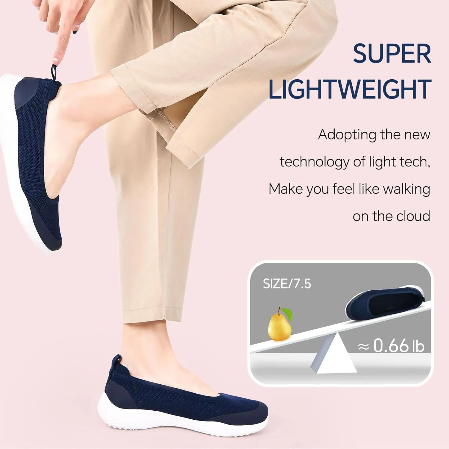 Women's Flats Slip On Shoes Knit Walking Sneakers Casual Low Wedge Nurse Loafers Comfortable Lightweight Breathable